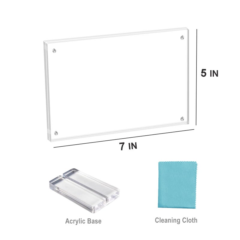 laapee 5x7 Magentic Acrylic Picture Frame, Clear Double Sided Frame with Base, Frameless Floating Lucite Photo Frame Stands on Desk Table Horizontally or Vertically - Image 2